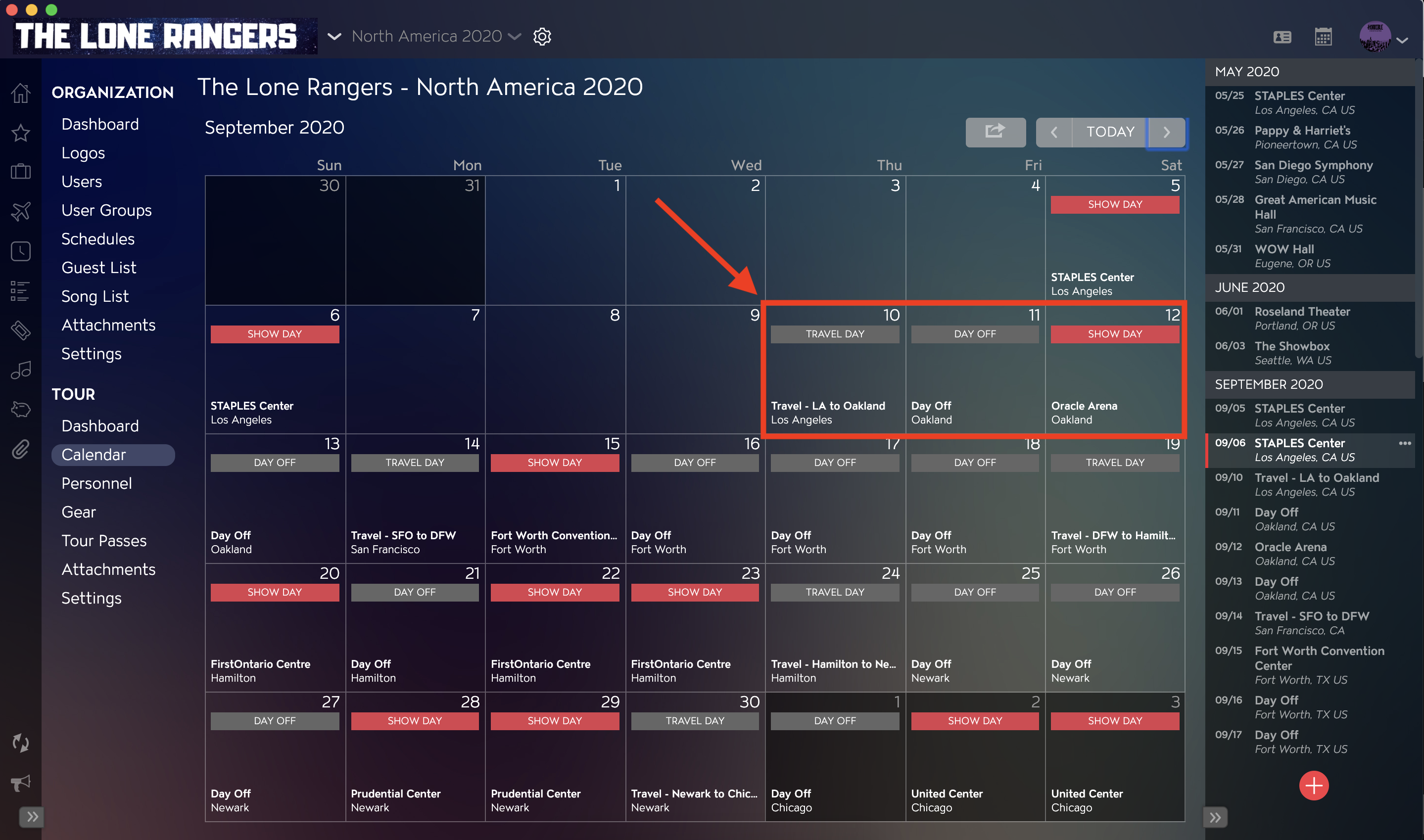 cis tour calendar